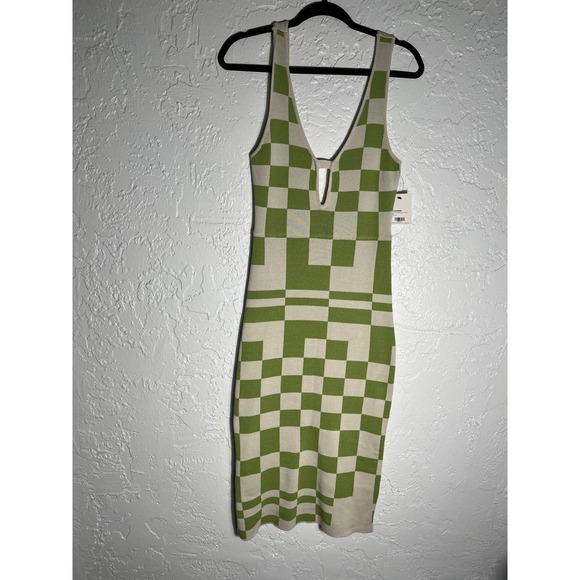Fore Dresses & Skirts - FORE Green Cream Checkerboard Knit Midi Dress Size L NWT Y2K Retro